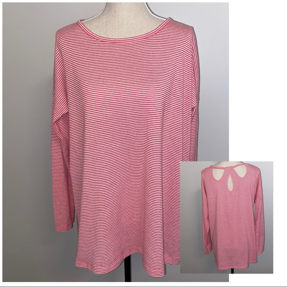 Soft Surroundings cut out striped pink oversized knit long sleeve shirt sz Large